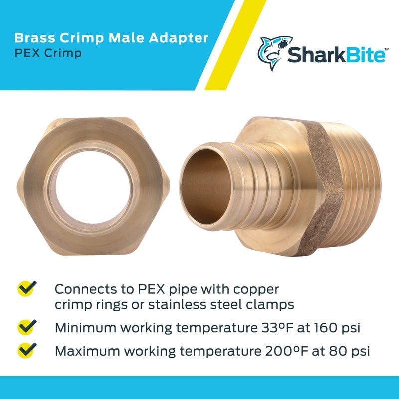 SharkBite 1 Inch Crimp MNPT Male Adapter, Brass Plumbing Fitting, PEX Pipe, Copper, UC140LFA - Image 4